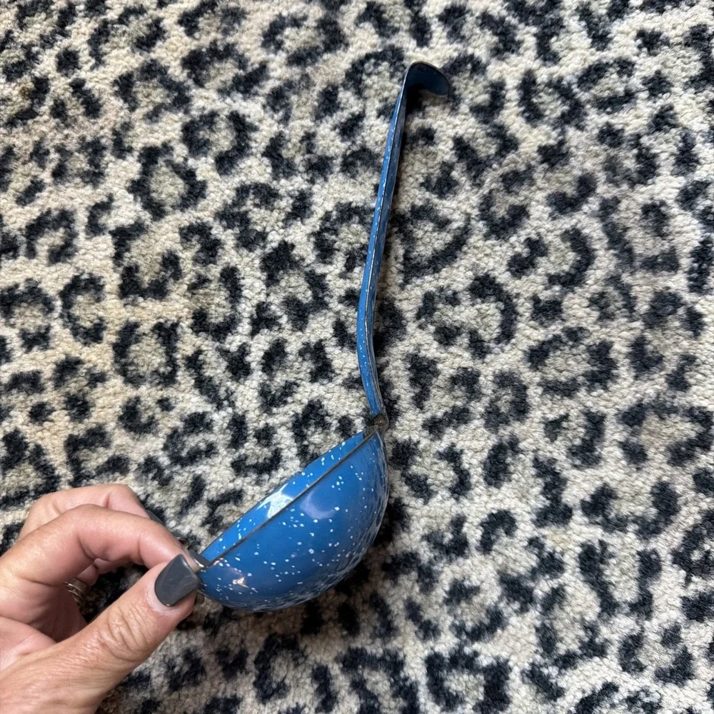 Enamelware Blue Speckled Metal Soup Stew Spoon Pot Ladle Cabin Camping Farmhouse